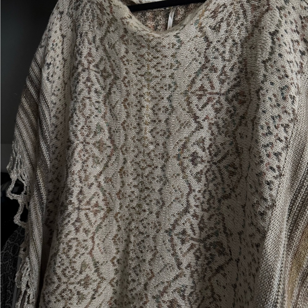 Free People Cream Patterned Poncho